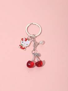 Sanrio 1pc Unisex Sanrio Hello Kitty Keychain With Cherry, Strawberry Shaped Charms, Fashion Pendant, Elegant Bohemian Style, Suitable For Mother's Day, Teacher's Day, Graduation Gift, Car Accessories, Camping Bag Decoration