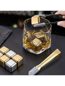 8 Gold Ice Blocks With Silicone Clip - Reusable Metal Chilling Pebbles & Fast Freezing Stainless Steel For Cocktails, Whiskey, Wine & Drinks - Perfect For Christmas, Halloween, Easter, Thanksgiving & More - Multicolor - View 4