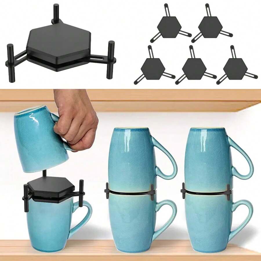 Soporte para taza de café, organizador apilable ajustable para vasos, ahorrador de espacio, estante de almacenamiento para tazas de cocina de 3,0 a 4,5 pulgadas, 6/12 Uds. - 6 piezas - Ver 1