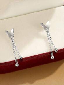 1 Pair S925 Sterling Silver Minimalist Sweet Butterfly Tassel Stud Earrings, Unique Design Gift, Versatile For Everyday Wear