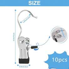 Tatukiko 10 件优质不锈钢衣夹，可调节金属裤架带夹子，洗衣衣钉带钩，便携式挂衣夹装饰服装装饰节日装饰裤子和裙子衣架带夹子 - 彩色 - 查看 3