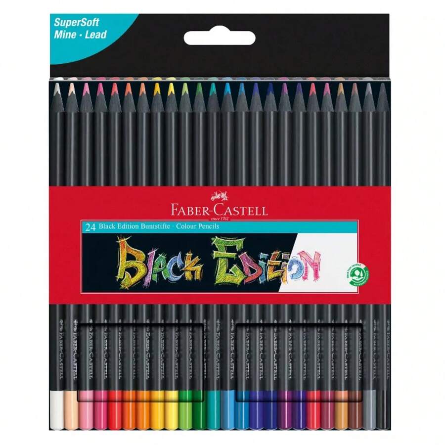 Faber-Castell Color Pencils Black Edition 24ct Box: Art Stationery, 2.8mm Point, Wood Material, Ages 13+ - 1 - View 1