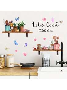 Kitchen Stickers/Decorative Stickers English Kitchen Utensils Ingredients Bee Butterfly Stickers Waterproof And Dustproof Stickers, 1 Piece Pvc Material Removable Wear-Resistant Stickers, Suitable For Kitchen Decoration, Wall Decoration, Restaurant Decoration, Wall Stickers 23.62 * 11.81 Inches, Interesting Birthday Gifts, Graduation Gifts, Make Your Home A New Look