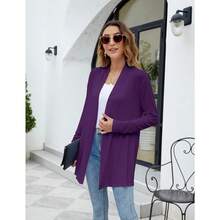 Newchoice Womens Casual Lightweight Long Sleeve Cardigan Soft Drape Open Front Fall Dusters (S-3XL) - Purple - View 7