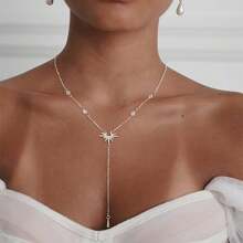 1 pièce Collier pendentif en cristal de style bohème de forme Y, collier de plage doré argenté, bijoux pour femmes