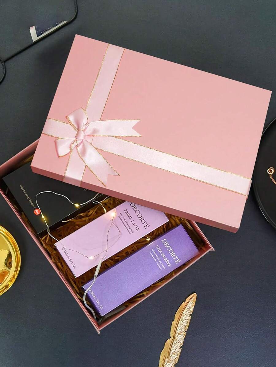 1 Stück Geschenkbox, minimalistisch einfarbig, Schleifenband, klappbare Ober- und Unterseite, geeignet für Party-Geschenke, Feiertags-Geschenke, Freundinnen-Geschenke, Valentinstag Geburtstagsgeschenk-Verpackung mit Schleife, Klappendeckel und Boden, leicht zu transportieren, Schwarz Haarverlängerungs-Geschenkbox