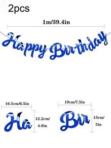 1 pièce/2 pièces Bannière de fête d'anniversaire suspendue bleu marine/dorée