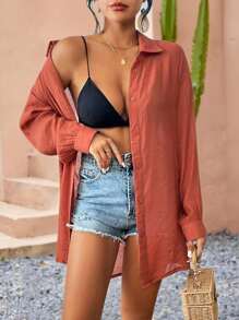 LanaWest Kimono de verano para la playa con botones frontales y hombros caídos
