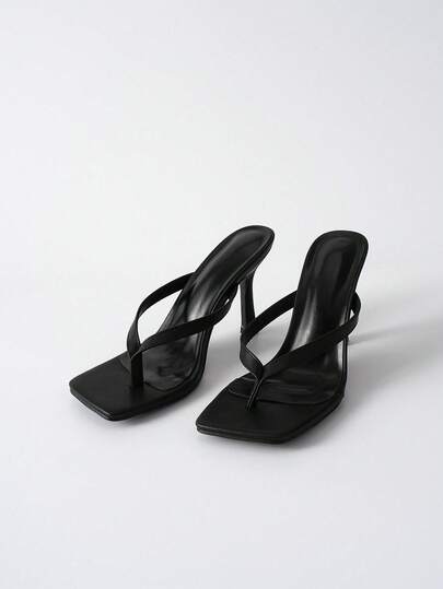 Women's Black Thong High Heel Fashion Sandals Winter Gifts