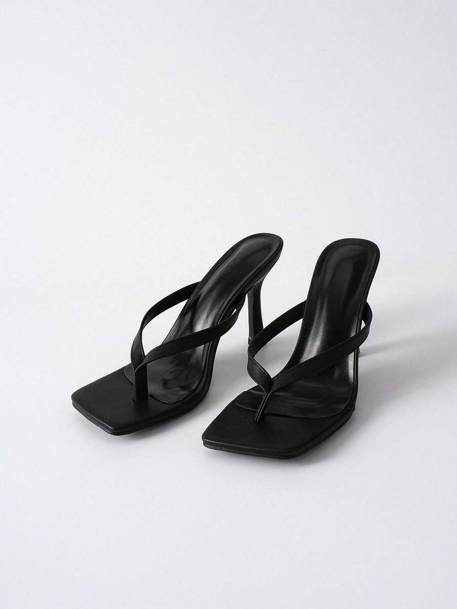 Women's Black Thong High Heel Fashion Sandals Winter Gifts - Black - View 1