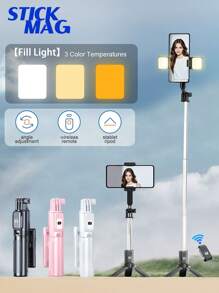 Palo de selfie inalámbrico Bluetooth STICKMAG de 74CM/29.1in, equipado con luz de belleza LED de tres velocidades ajustables, trípode giratorio de 360° de acero inoxidable antivibración, para sujetar en mano o de pie, compatible con iPhone 16 15 14 13 12 11e/Max/Pro/Xs/Xr/X/Plus y Galaxy S25/S24/S23/S22Ultra