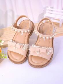 女童夏季新款时尚可爱凉鞋，儿童软底蝴蝶珍珠公主鞋，女童平底罗马凉鞋，幼儿/儿童沙滩校鞋