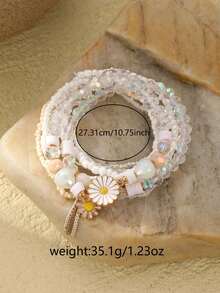 8 件玻璃种子珠、水晶珠和金属雏菊花手链套装 - 白色 - 查看 3