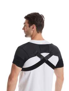 1pc Adjustable Sports Compression Shoulder Support Brace, Left Or Right Shoulder Gym Accessories - Black - View 1