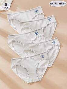 5条装女士三角裤，可爱甜美仙女风，松紧腰带，可爱小象，白色针织面料，白色内裤，多条装，日常穿着，卡通动物内裤，舒适透气 - 彩色 - 查看 1