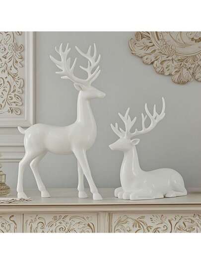 Set de 6 estilos de esculturas de renos de resina blanca, estatua de renos elegante, talla de renos navideños, adecuado para decoración del hogar, sala de estar, dormitorio, oficina