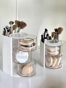 Caja de almacenamiento giratoria multicapa, organizador de pinzas para el cabello, corbatas, scrunchies, estuche de exhibición de accesorios para el cabello de niños, caja de almacenamiento a prueba de polvo, compartimentos multifuncionales para peines, gafas, brochas de maquillaje, caja organizadora de accesorios para el cabello de material PET simple y práctico, caja de regalo para el Día del Niño y cumpleaños, organizador de esponjas de maquillaje