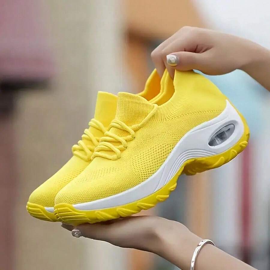 Women's Mesh Sports Casual Shoes, Versatile Thick-Soled Shoes, Mesh Shoes, Air-Cushioned Running Shoes, 2025 New Style Fashion Women's Shoes - 黃色 - 查看 1