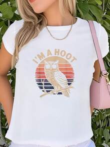 Retro I'A Hoot Owl Bird Lover Funny Sarcastic Vintage Joke-Shirt        Summer-Shirt Women - 白色 - 查看 1