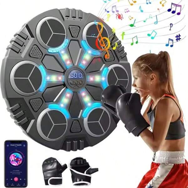 Kinder Boxreflex Trainer - Wandmontiertes Schlagpolster mit Bluetooth, LED-Beleuchtung & Musik | 5-6 Zielzonen für Reaktionstraining, Stressabbau & Familienfitness | Intelligente elektronische Kampfsportausrüstung für Jungen & Mädchen (Handschuhfarbe kann variieren)