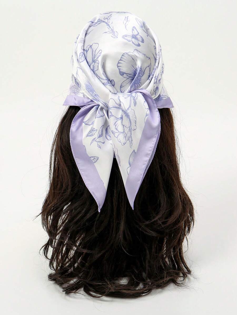 1 chiếc khăn vuông in họa tiết đơn giản 70*70cm, kiểu khăn bandana mùa xuân mới, đa năng cho nữ giới sử dụng như thắt lưng, phụ kiện tóc, băng đô, khăn quàng cổ thời trang cho váy, khăn tắm biển. - Màu tím hoa cà - Xem 1