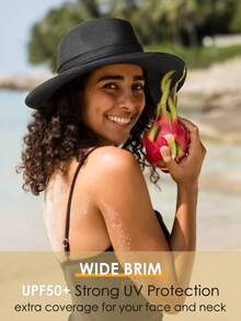 1 件度假休闲编织爵士帽/草帽 - 黑色+黑織帶 - 查看 6