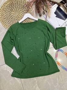 Long Sleeve Blouse In Soft Fabric With Rhinestones - Mint Green - View 1