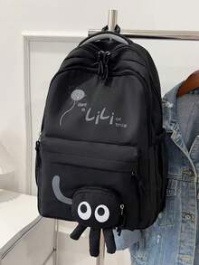 Mochilas esenciales para estudiantes de secundaria, preparatoria y universidad: de gran capacidad, con diseños lindos de dibujos animados, ideales para adolescentes - Negro - Ver 1