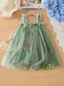 Toddler Baby Girl Slip Dress Summer Flower Embroidery Tulle Princess Dresses For Birthday Party - màu xanh lá - Xem 1
