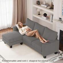 L-Shaped Sectional Sofa, Multi-Seat Modern Sofa With Removable Ottoman, Suitable For Living Rooms, Apartments, Offices,Linen Fabric - Grey - View 7