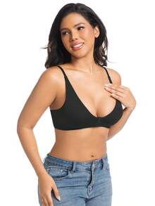 1pc Front Closure Seamless Quick Dry Washable Wireless Sexy Women Lingerie Bra, Suitable For Spring/Summer/Autumn Outerwear - Black - View 7