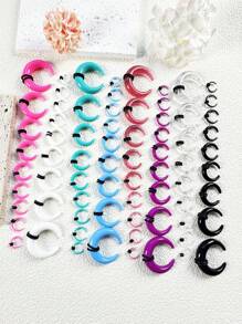 9pcs Punk Earrings Set: Acrylic Colorful Glitter, U-Shape Cattle Horn Pointed Ear Plugs, Piercing Insertion Tool, Body Piercing Threader, Party Jewelry, Suitable For Holidays, Corresponding To The Red Customer