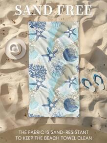 1 pieza Toalla de playa estampada, patrón de estrella de mar, toalla de baño, toalla de playa de estilo de moda, toalla de baño súper absorbente de microfibra suave y cómoda, liviana y portátil, protección contra el viento y el sol, a prueba de arena para viajes de verano, vacaciones, decoración de baño. Se recomiendan tamaños regulares y talla grande grandes (35*75cm toalla de tamaño pequeño, se recomiendan 150cm o talla grande)