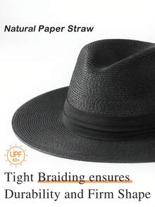 1 件度假休闲编织爵士帽/草帽 - 黑色+黑織帶 - 查看 7