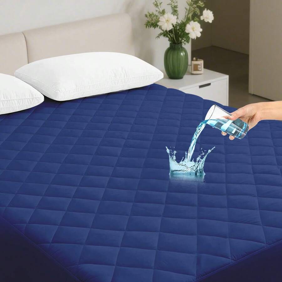 1 Pieza Cubre Colchón Impermeable de 3Capas(Sin Funda de Alohada)Protección Completa Transpirable,Antideslizante y Fácil de Lavar Ideal para Hogares y Alojamientos para Colchón Individual Matrimonial Queen King,Color Azul