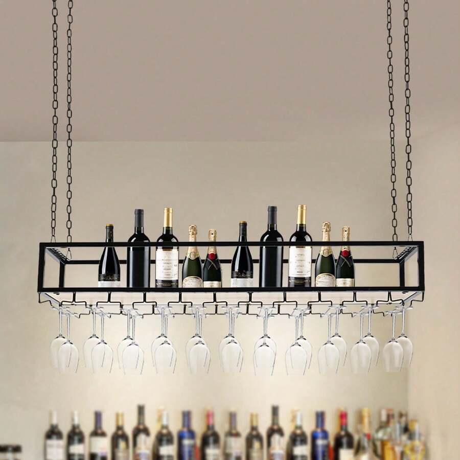 Mensola sospesa vintage, porta bicchieri da vino, mensola da soffitto, barre portabottiglie, portabottiglie da 110 cm