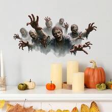 Halloween Zombies, die mit bedrohlichen Gesten auf Sie zukommen, Toiletten- und Wandaufkleber, terroristisch realistischer Wanddekor-Stil, matte Oberfläche, wasserfest, ablösbar, selbstklebend, einfach abziehen und aufkleben, abnehmbares einzigartiges Feriengeschenk, Halloween Dekoration - Verschiedenfarbig - Übersicht 10