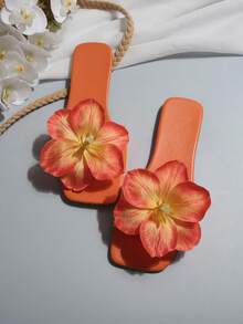 法式平底花朵系带女式凉鞋，新款时尚夏季户外/室内凉鞋，适合约会、购物、派对、海滩度假、居家休闲 - 橘色 - 查看 7