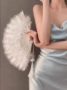 1 chiếc quạt lông vũ mềm mại, quạt lông vũ cô dâu đính ngọc trai, phụ kiện trang trí tiệc cưới cho nữ, quạt cầm tay, thích hợp làm phụ kiện trang phục và trang trí tiệc cưới. - Nhiều màu - Xem 3