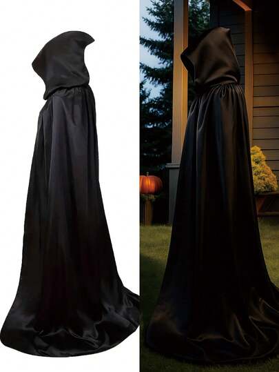 1Pc Halloween Hooded Black Cloak,Hooded Witch Cloak,Halloween Cosplay Accessories,Masquerade Decor,Vampire Death Cosplay Cloak,Halloween Costume Decor,Halloween Decorations,Halloween Party Decor,Festival Stage Performance Supplies,Family Celebration Decor,Trick Or Treat Decoration