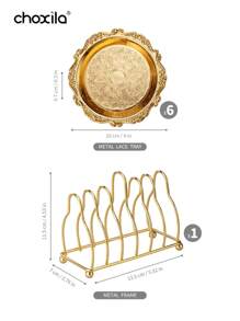 choxila 1pc/6pcs Metal Trays With Rack, Round Coasters With Stand, Decorative Plates With Holder, Cake Fruit Dessert Nut Mini Tray, Desktop Metal Cup Mats, For Bar, Home, Kitchen, Coffee Table Decoration (Gold)