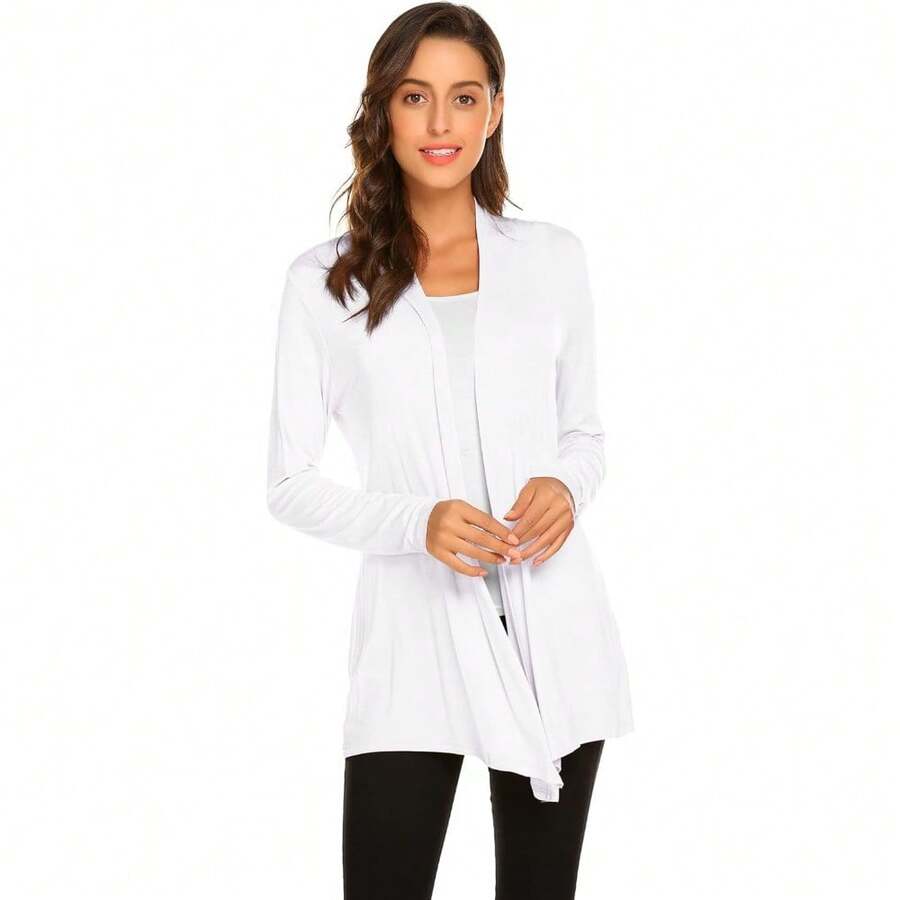 Newchoice Womens Casual Lightweight Long Sleeve Cardigan Soft Drape Open Front Fall Dusters (S-3XL) - White - View 1