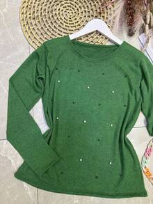 Long Sleeve Blouse In Soft Fabric With Rhinestones - Mint Green - View 2