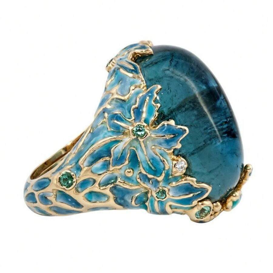 Blue Resin Flower Ring For Women - Elegant Floral Statement Jewelry ...