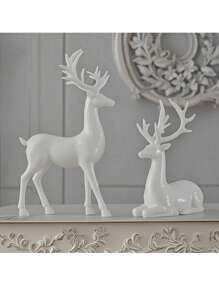 6 Styles White Resin Deer Sculpture Set, Elegant Deer Statue, Holiday Reindeer Carving, Suitable For Home Decor, Living Room, Bedroom, Office
