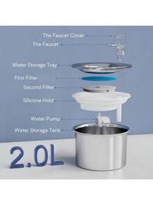 1pc 2L Cat Head Fountain-Style Stainless Steel Pet Automatic Filter Water Dispenser, Ultra-Quiet Water Pump, Suitable For Small And Medium-Sized Cats And Dogs To Drink Automatically, Replaceable Filter Cartridge Available For Purchase
