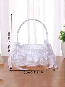 1pc White Flower Girl Basket For Wedding (White Style With Random Floral Pattern) (Due To The Variety Of Styles, All Are Handmade, And The Actual Item May Differ Slightly From The Detailed Photos, Please Refer To The Received Physical Product) - White - View 10