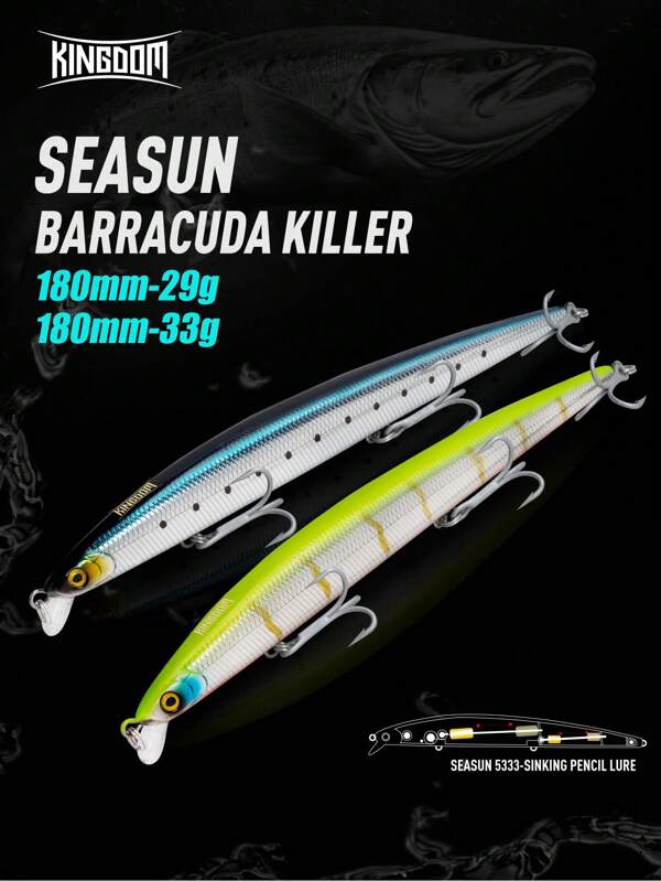 KINGDOM Leurres de pêche en mer Kingdom de 180 mm, 29 g et 33 g, leurres flottants et à coulée lente, appâts artificiels durs de type Minnow Wobbler avec hameçons VMC, équipement de pêche