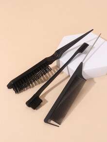 Set de 3 peines de peinado: peine para esponjado, peine de púas y peine para el flequillo y la parte posterior, para desenredar, alisar el cabello - Negro - Ver 8