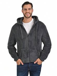 Sudadera Con Capucha Forro Polar Cremallera Completa Con Mangas Largas  Otoño/Invierno - Gris - Ver 2
